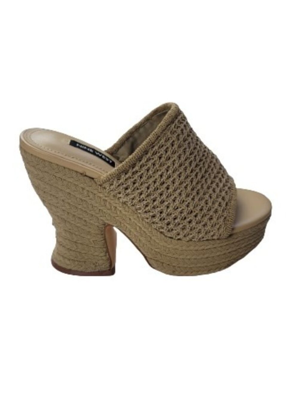 Nine West Fefee Platform Mule Sandals Size 6.5 Tan Woven Chunky Heel Open Toe - Picture 2 of 10